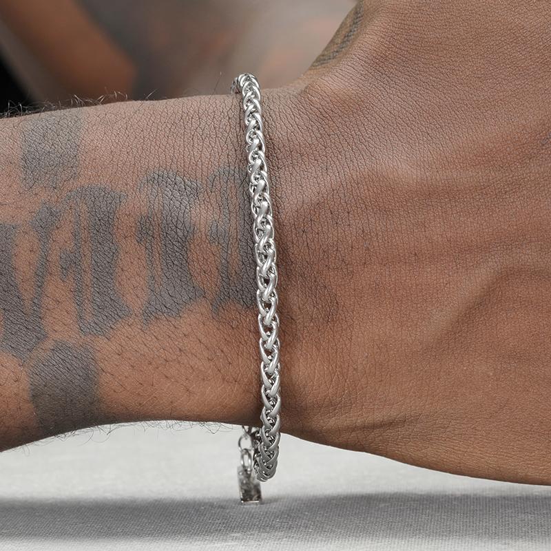 Grgr Fine Silver Cuban Chain Titanium Steel Dragon Bone Bracelet for Men, Simple and Versatile Flat Chain for Women, Braided Jewelry