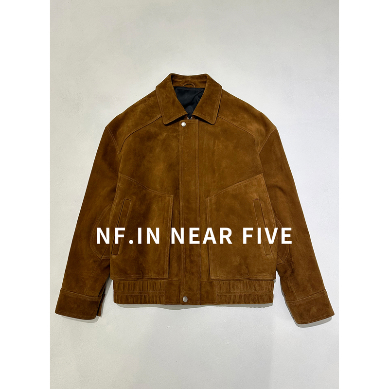 Near Five Imported Suede Lambskin Vintage Loose Fit Men's Genuine Leather Jacket Slp Coat