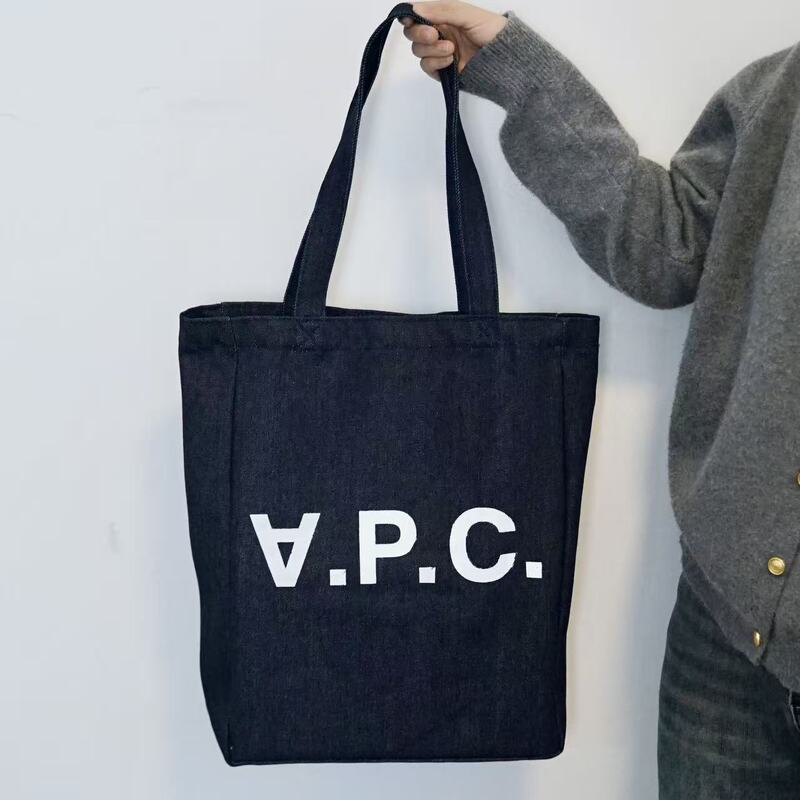 Apc Denim Canvas Tote Bag Women's Large-Capacity Shoulder Bag Commuter Student Letter Print Shopping Bag Canvas Bag