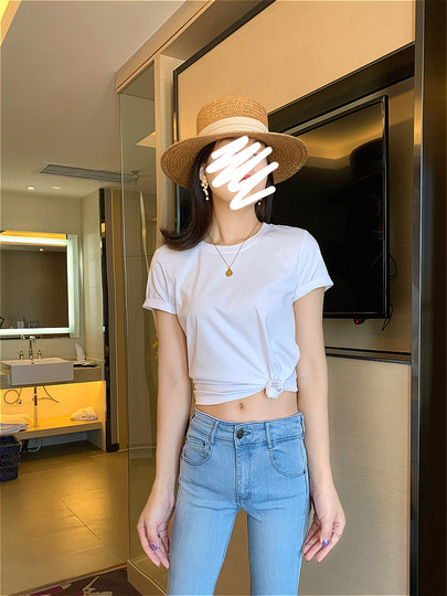 2025 summer new Xinjiang 80-count double mercerized cotton solid color round neck short-sleeved t-shirt for women slim and classic texture