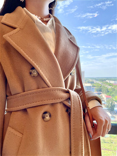 Camel-Colored Imported Double-Sided Cashmere Coat for Women, Mid-Length, 2025 Autumn and Winter New Style, Double-Breasted Cashmere Jacket 101801