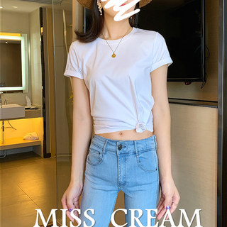 2025 Summer New Style Xinjiang 80-Count Double Mercerized Cotton Solid Color Round Neck Short-Sleeve T-Shirt for Women, Slim Fit, Classic Texture