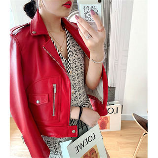2025 Spring and Autumn New Genuine Leather Jacket for Women, Versatile Short Slim Fit Biker Jacket, Same Style as Liu Wen