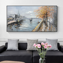 Pure hand-painted oil painting villa high-grade decorative painting Nordic modern abstract three-dimensional model room living room hanging painting Lakeside