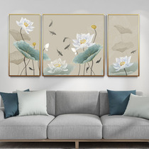 New Chinese pure hand-painted living room decoration painting sofa background wall hanging painting elegant lotus flower Zen Chinese style mural
