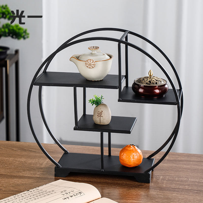 Light One Iron Art Bogu Frame New Chinese Tea Set Shelve Tea Cup Containing Tea Room Table Swing Pieces Multilayer Small Shelf-Taobao