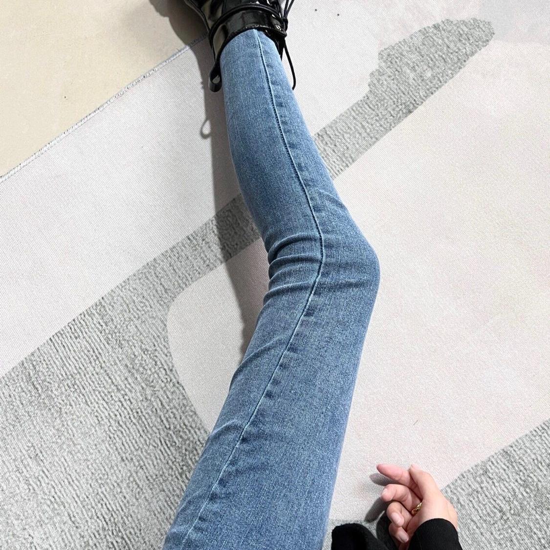 2025年夏 薄手 高伸縮性 レトロブルー スリムジーンズ メンズ ハイストリート 韓国風 タイトフィット パンツ ペンシルパンツ