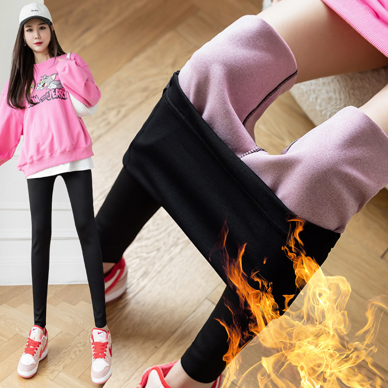 Pregnant women's new warm fashion Barbie pants with pants shark leather star empty and thick pants black