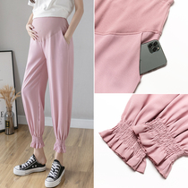 Pregnant womens pants summer thin models wearing belly halun feet nine casual pants summer ice breathable and comfortable tide mom