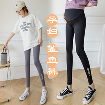 Tide mother pregnant women leggings spring thin wear shark skin elastic size tight long pants spring yoga pants