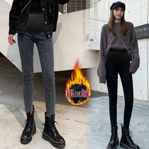 9811 pregnant woman plus suede jeans winter thickened pencil pants with underpants Totbelly pants outside wearing warm damp moms