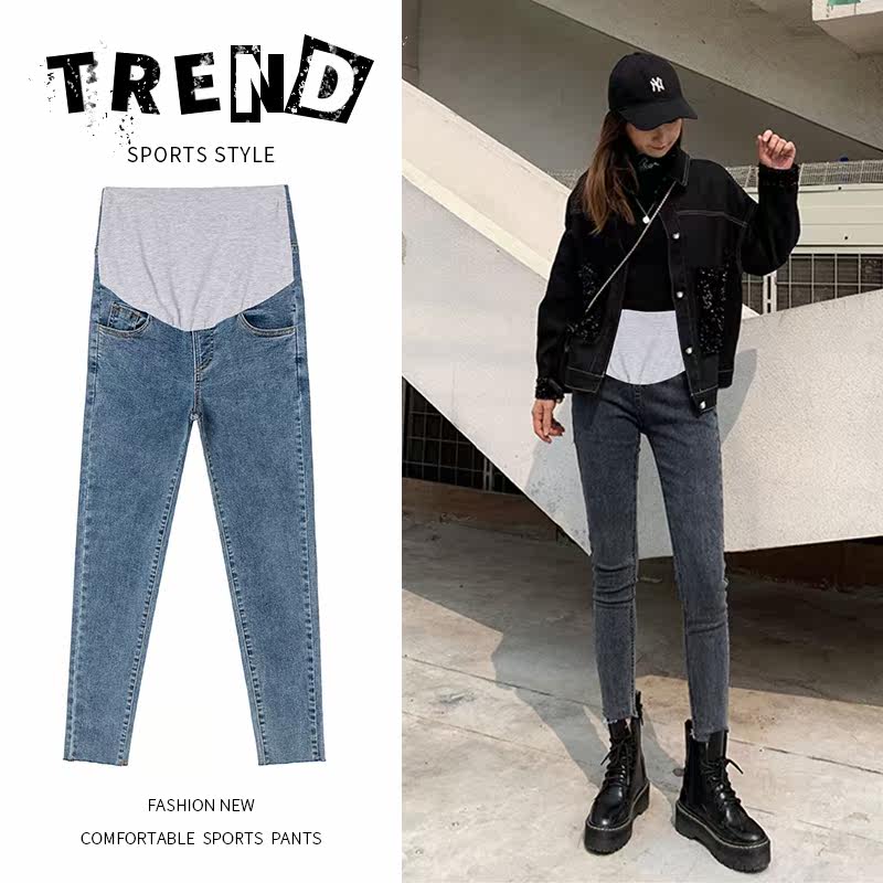 Maternity jeans spring and autumn elastic narrow leg pants autumn and winter wear autumn fashion outer wear bottoming belly pants autumn wear