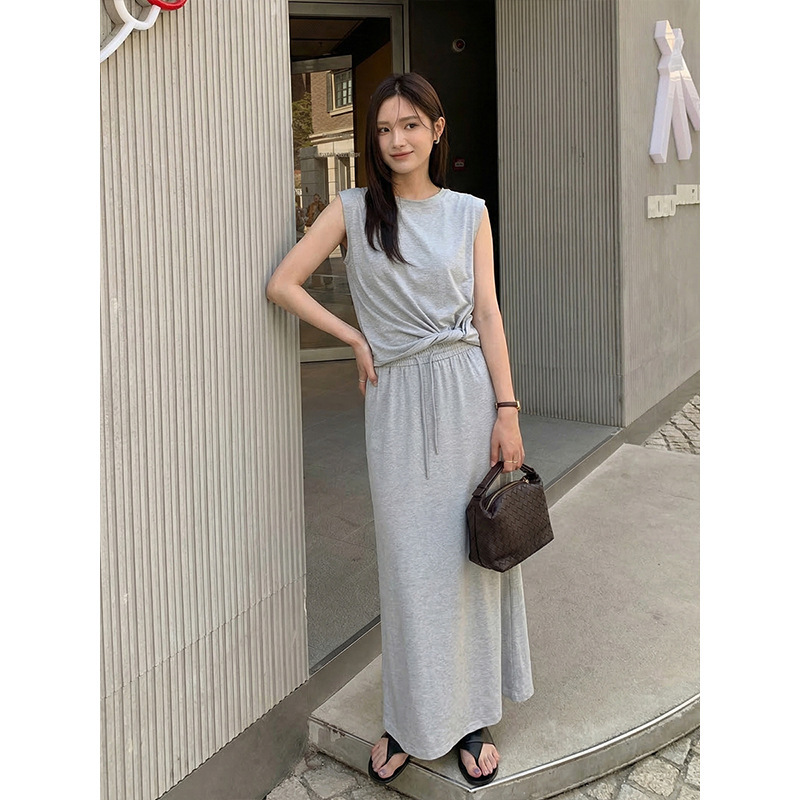 The Mind Twisted Sleeveless Top + Drawstring Skirt Two-Piece Set 2026 Summer Fashion Casual Outfit