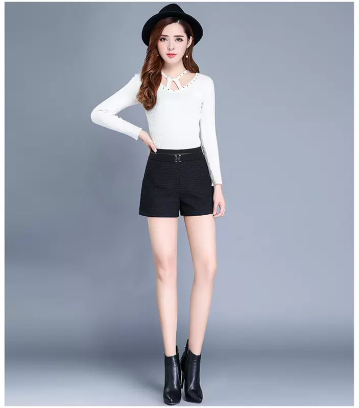 Quần short nữ mùa đông 2018 mới rộng chân một kiểu mẹ bầu mùa thu đông dưới đáy mùa đông mặc eo cao hoang dã mùa đông quần short nữ lưng cao