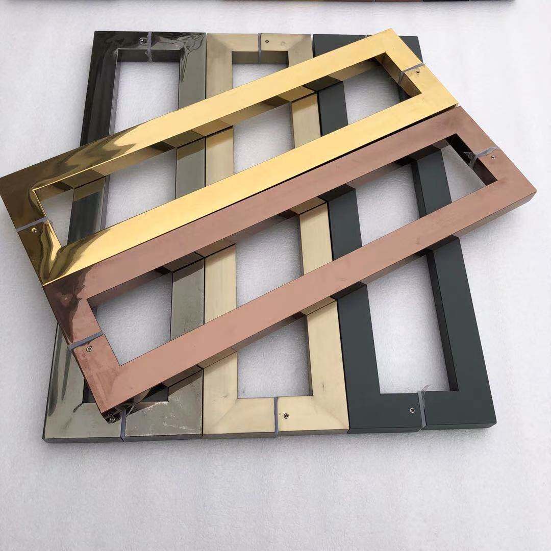 Glass door square tube handle bright rose gold black titanium alloy wooden door handle dark gray brushed matte door large handle