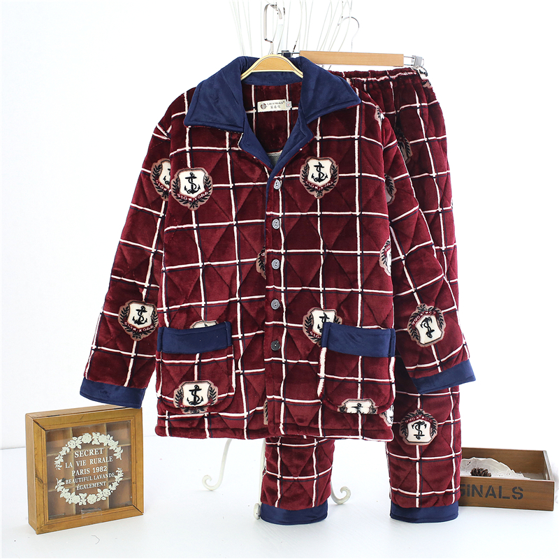 Đồ ngủ nam mùa đông flannel quilted pyjama dày cộng với nhung trung niên kích thước lớn dịch vụ nhà phù hợp với đặc biệt mùa đông đồ lót basic