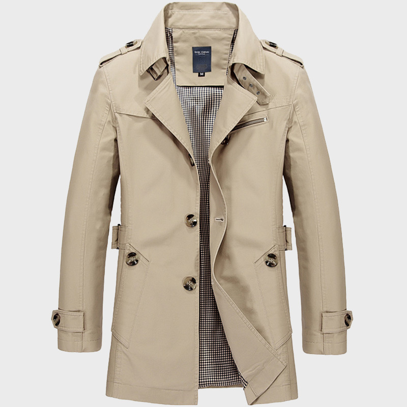 Men's Trench Coat for Spring, Autumn, and Winter, Mid-Length, Lapel, Short Jacket, Coat, Oversized, Thin, Trendy Workwear