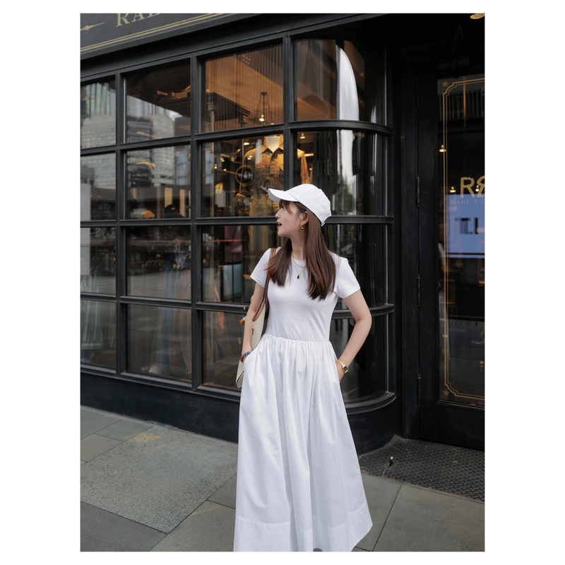 Fall in Love at First Sight~ Minimalist and Elegant Summer White Moonlight! Knitted and Cotton Blend Slim-Fit Solid Color Dress for Women