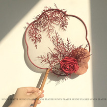 Wedding fan Bride red rose ancient style retro happy fan Wedding fan fan Chinese tassel Xiuhe DIY material bag