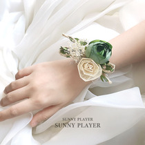 Wrist flower Wedding bride bridesmaid Sister group Green fresh eternal flower Simulation rose performance hand flower