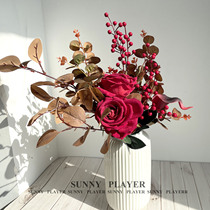 Simulation Bouquet Indoor Table Placement of tea table Decorative Pendulum Pieces Living-room Silk Flowers Fake Flowers Red Rose Suit Light Lavish