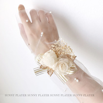 Wrist flower Korean bracelet Floral Penang dried flower Rose Bride bridesmaid wedding couple corsage Hand flower lapel flower