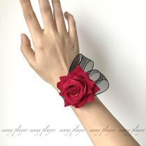 Wrist flower Wedding bridesmaid Bride sister group big red Chinese style Chinese style rose simulation flower corsage hand flower