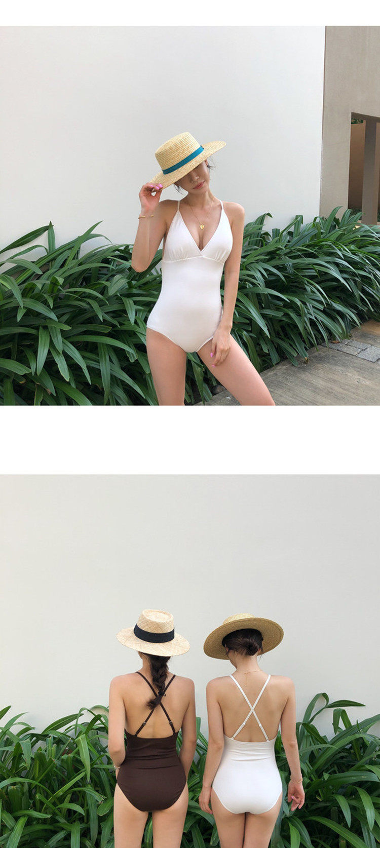 Белый кофейный сексуальный купальник, популярно в интернете, с открытой спиной 