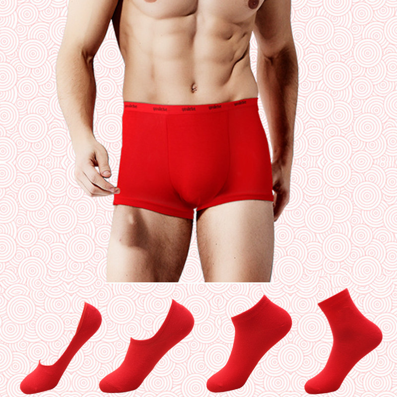 Large red men's underwear socks suit Benyear Modale Pingjiao Summer pure cotton Four corners Marriage Hee Qingfu
