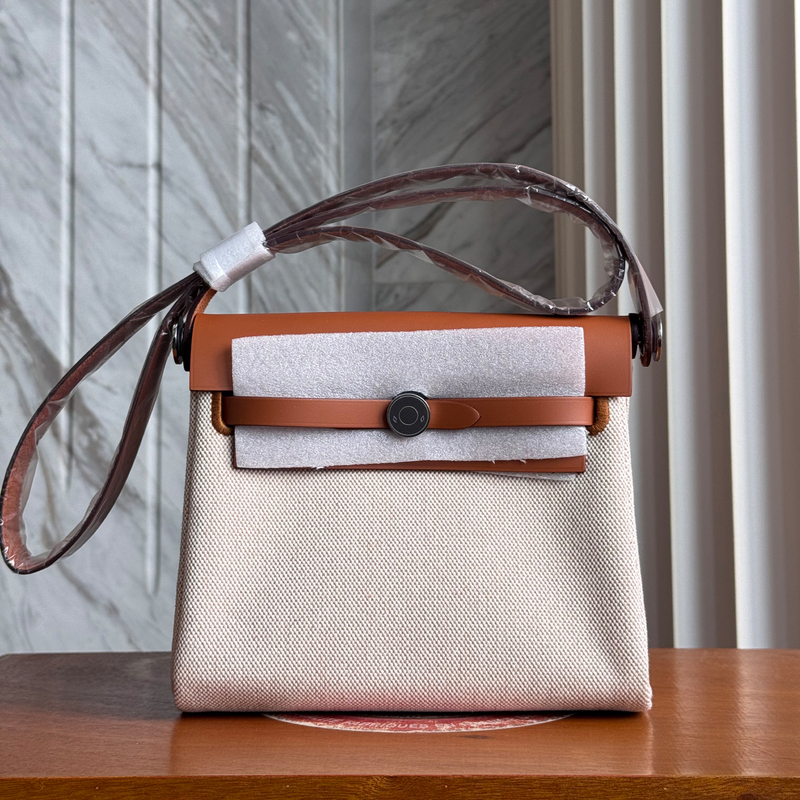 Mini Canvas Bag 2025 Mini Herbag Genuine Leather Splicing Viking Canvas Single Shoulder Crossbody Women's Bag 20cm