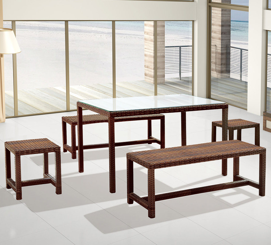 Outdoor rattan table and chair combination Garden leisure dining table five-piece set Villa simple imitation rattan chair bench coffee table