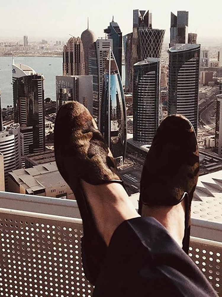 Italian design luxury horsehair camouflage color men's classic smoking shoes European and American style pedal loafers tide shoes