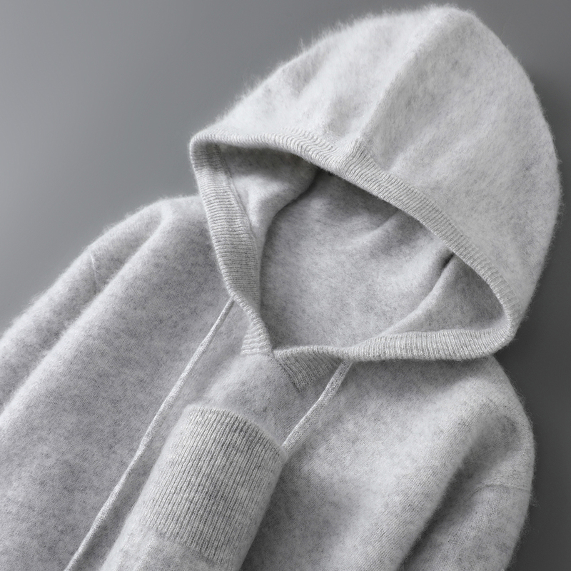 New Autumn and Winter 100% Pure Wool Sweater Men's Pullover Hooded Sweatshirt Loose Knitted Base Hoodie Cashmere Sweater