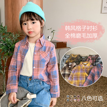 Childrens clothing spring and autumn childrens long-sleeved shirts for boys and girls Korean version of foreign-style thickened sanded shirt tide Joker