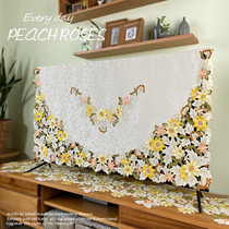 TV cover LCD curved screen embroidery pastoral fabric dustproof TV cover towel American Chinese curtain Sunflower send pole