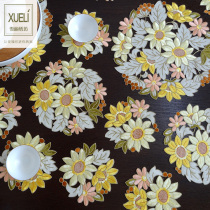 Western mat Coaster plate mat Pastoral fabric European American Chinese embroidery round table mat Round table cloth Golden sunflower