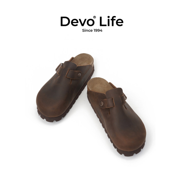 DevoLife Cork Slippers Baotou Couple Thick-soled ເພີ່ມຂຶ້ນ ຄົນອັບເດດ: Retro ຕີນ Flat-soled ເກີບແມ່ຍິງ trendy 3624