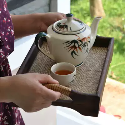 Thai straw pallet Retro creative wooden dry tea tray Teacup Club home room tea room coffee table tray