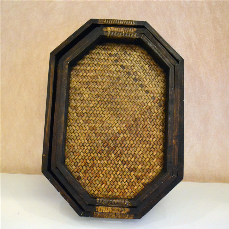 Household tray wooden tea tray Nordic wooden Thai rattan tray Southeast Asian style hotel club tea tray essential oil