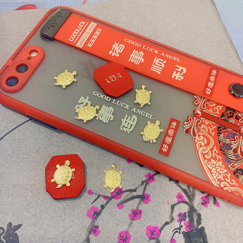 Thai handicraft brand Buddha brand genuine Baccarat Fotai Pavilion Song Yu mobile phone sticker golden turtle pendant