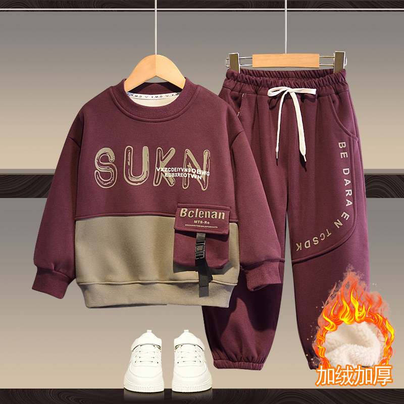 Осенне-зимние красивые спортивные костюмы для мальчиков, детская мужская одежда плюс толстый бархатный свитер, весенне-осенняя одежда для мальчиков, новинка 2025 года