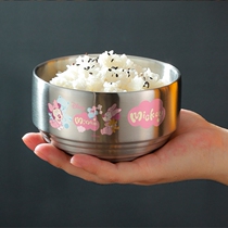 Korean baby stainless steel bowl 304 food grade childrens bowl eating double layer cover cute cartoon anti - fall