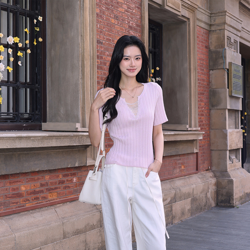 Lao Yang's Clothing Me Pure Desire Angel 2026 Summer New Sheep Wool Starry Sky Round Neck Short Sleeve T-Shirt for Women