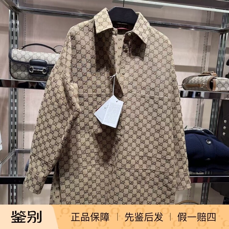 Domestic In-Stock Women's Clothing Size 40/44 Gucci Classic Gg Loose Canvas Long-Sleeve Mid-Length Shirt Domestic In-Stock Women's Clothing Size 40/44 Gucci Classic Gg Loose Canvas Long-Sleeve Mid-Length Shirt