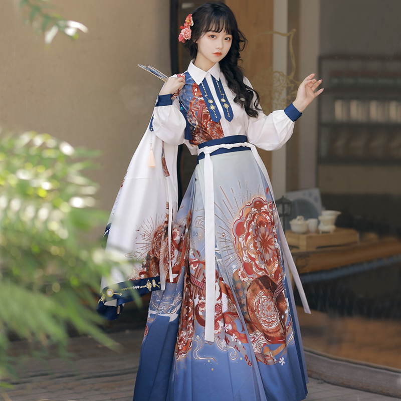 Bipa Original Han Wears Women Chinese Wind Daily Improved Han Elements Fall Fashion Shirt Horse Noodle Antique Set