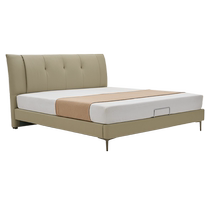 Gujia Home Modern Italian Style Large Backrest Cowhide Pine Wood Rib Frame Master Bedroom Double Leather Art Bed DS8177