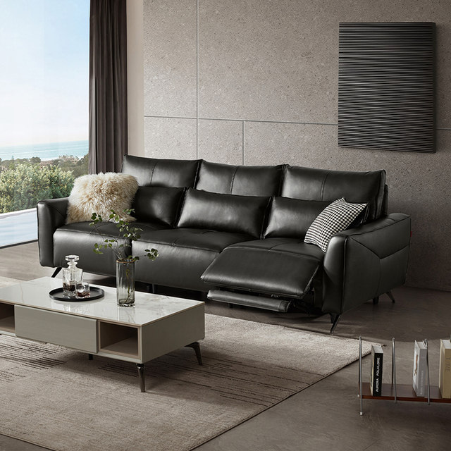 Gujia Home 0 ຝາຕິດຝາ Italian light luxury sofa electric sofa big black cow living room furniture first floor 6135