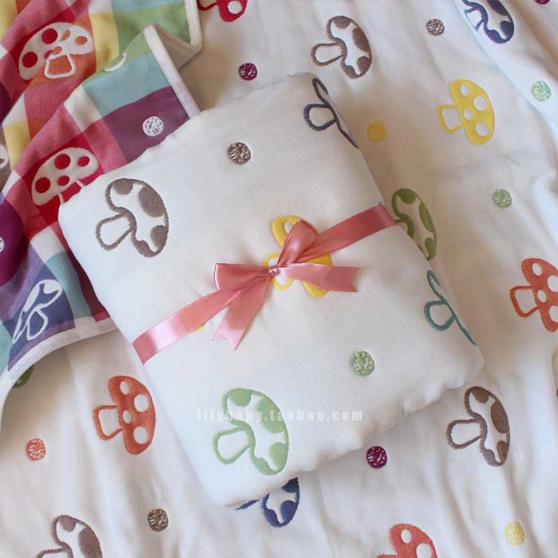Japanese baby six-layer gauze bath towel Baby cotton blanket hug quilt Newborn cartoon mushroom air conditioning towel quilt