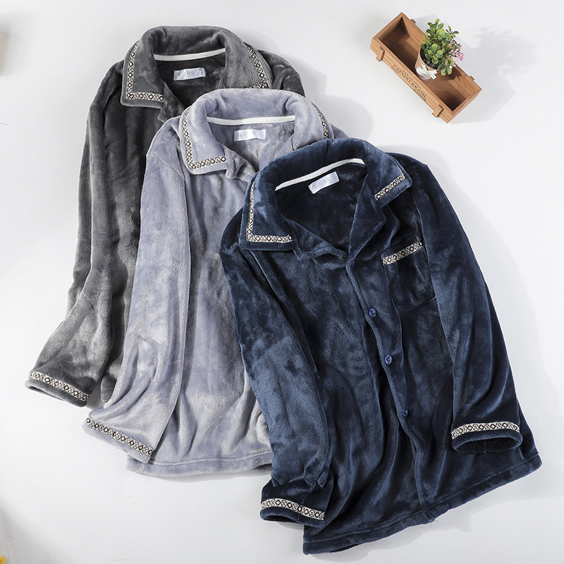 Pajamas Men's Costume Single Piece Winter Coral Velvet Thickness Large Cover for Long Sleeve Men Fall Winter Flnnel Home Clothes
