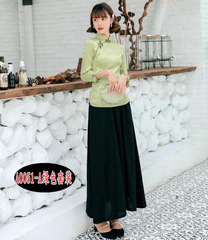 Jade Yu xiu cải thiện retro uptea bông sườn xám đầu kiểu Trung Quốc retro Tang ăn mặc quần áo nữ quần áo làm việc Zen trà quần áo